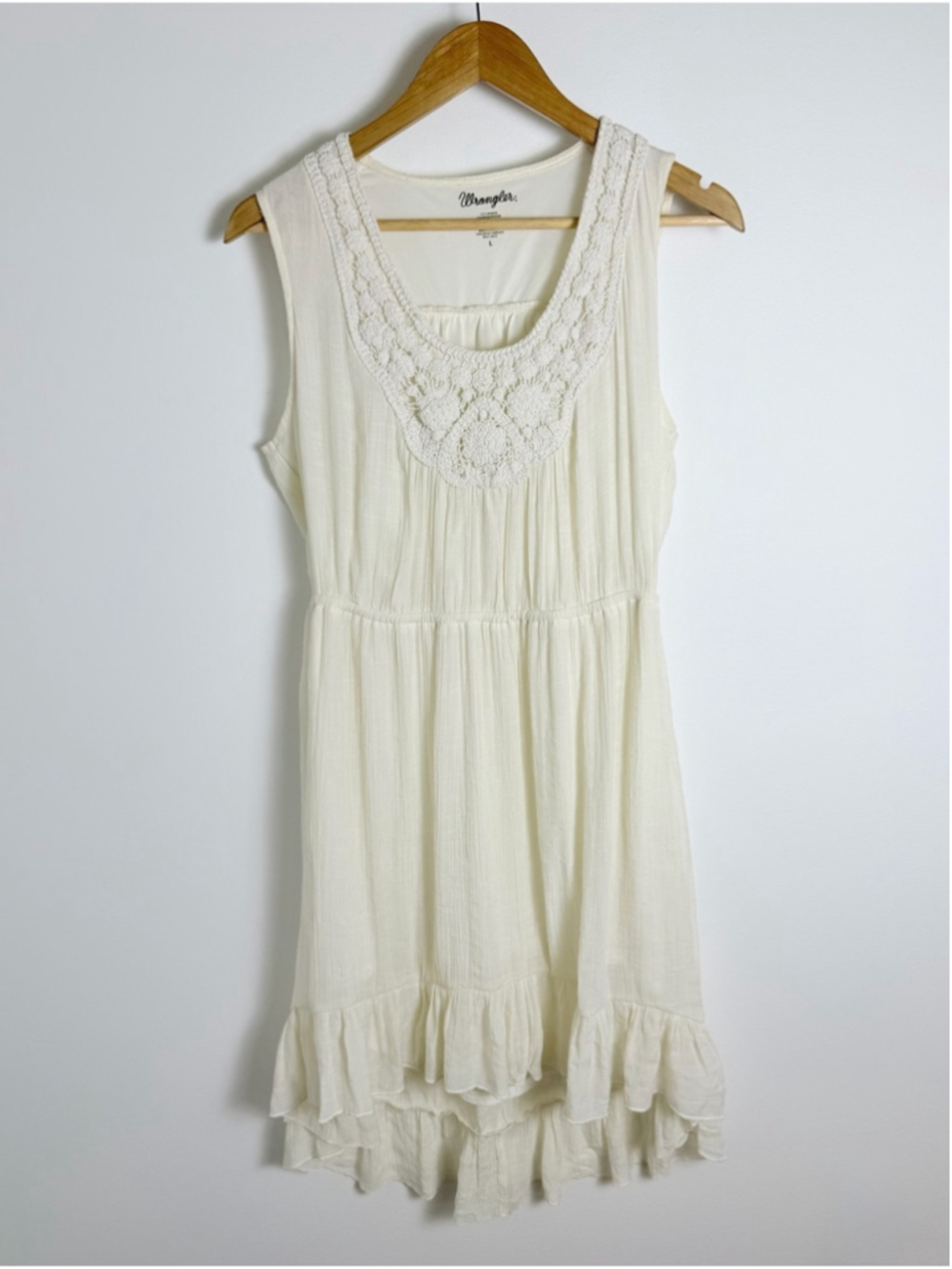 Wrangler Cream Crochet Boho Prairie Dress Cottagecore Western